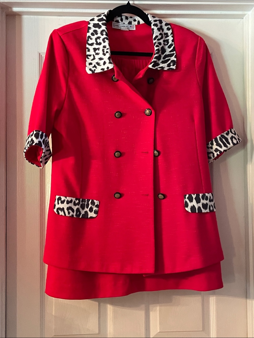 Pablo Collection Red Jacket with Black & White Leopard Trim With Skirt